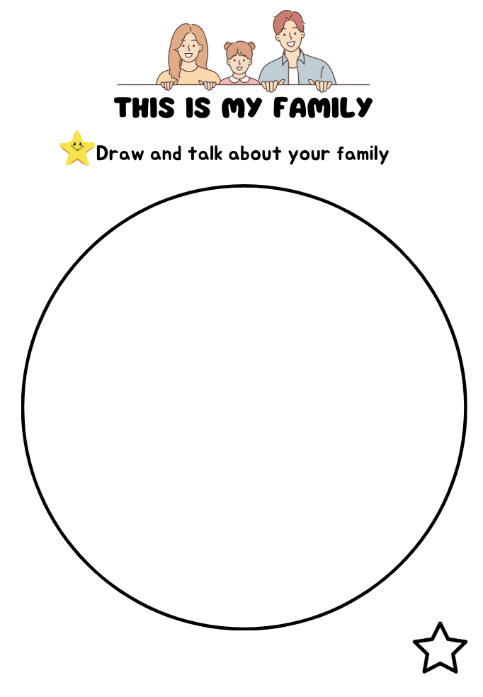 Задание «Draw and talk about your family» из тетради I can speak English 1 с кругом для рисунка