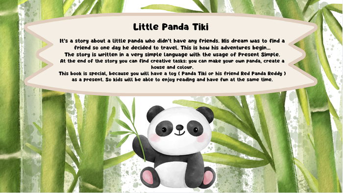 A spread from Little Panda Tiki with simple English text